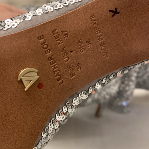 Free People Vicenza After Midnight Silver Sequin Leather Knee High Heel Boots 7 - Picture 8 of 13